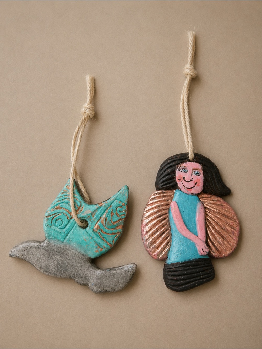 Handcrafted Turquoise Angel & Bird Hanging Ornaments - Home Accents